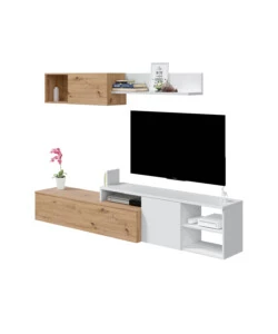 Mobile tv bianco e rovere, 220x40x44 cm